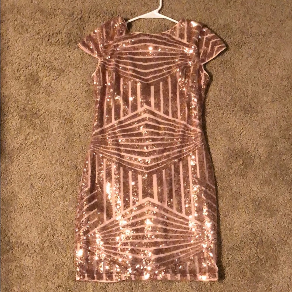 Rose gold sequin semi formal dress